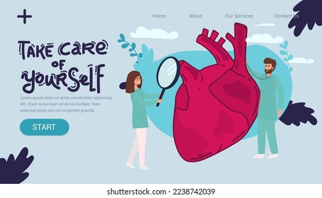 Healthy heart landing page website illustration vector flat design landing page.