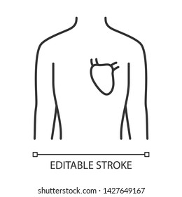 Healthy heart linear icon. Human organ in good health. Functioning cardiovascular system. Thin line illustration. Contour symbol. Vector isolated outline drawing. Editable stroke