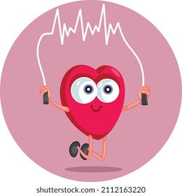 
Healthy Heart Mascot Skipping Rope Exercising Vector Mascot. Sporty heart doing cardiovascular sport exercise for longevity
