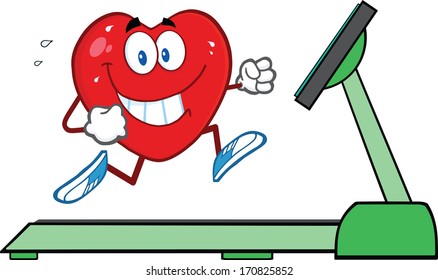 Healthy Heart Running On A Treadmill. Vector Illustration Isolated on white