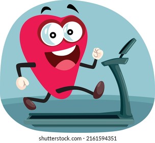 
Healthy Heart Running On A Treadmill Vector Cartoon Illustration. Cardiovascular Exercise For Good Health Concept Drawing
