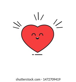 Healthy Heart Vector Illustration On White Background. Icon Of A Smiling Heart. Kawaii Style
