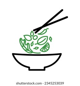 Healthy and hearty vegan food. Vegan salad icon.
