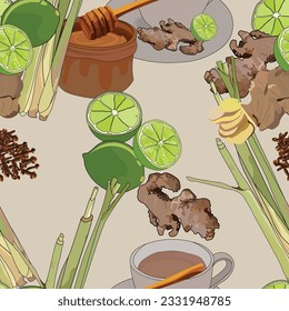 healthy herbal drink seamless pattern