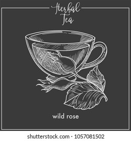 Healthy herbal tea with wild rose monochrome sketch