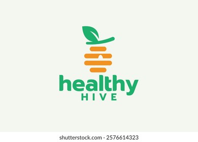 healthy hive logo with a combination of beehive and plant branches.