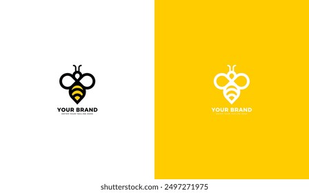 Healthy honey bee logo, minimalist line bee icon, honey bee symbol. Graphic vector illustration design