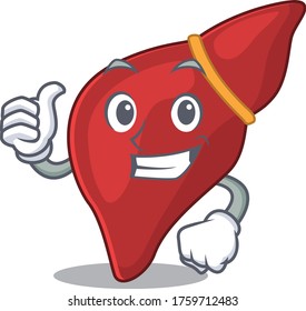 Healthy human liver cartoon character design making OK gesture