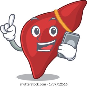 Healthy human liver cartoon character speaking on phone