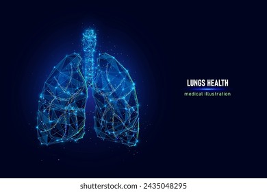 Healthy Human Lung Low Poly Art Vector Illustration Made of Dots Connected with Thin Lines