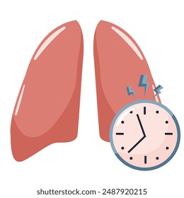 healthy, human lungs with a clock symbolizing the importance of timely treatment, icon for lung cancer day, for posters, banners or various designs