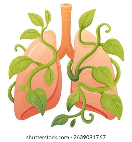 healthy human lungs with green blooming vines and flowers, lung health concept