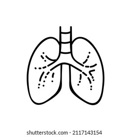 Healthy Human Lungs Icon. Hand Drawn Vector Illustration. Editable Line Stroke.