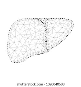 Healthy human polygonal liver internal organ triangle low poly design. Connected dots polygon technology 3d model medicine body part illustration, wireframe concept for medical study, logo, scientific