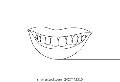 Sonrisa humana saludable. Los labios se estiraron en una sonrisa. Salud bucal. Día Mundial de la Salud Bucal. Ilustración vectorial. Imágenes producidas sin el uso de ningún tipo de software de IA en ninguna etapa. 