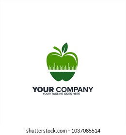 Healthy icon with apple and abstract figure, Apple health care vector logo template,