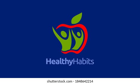 Healthy icon with apple and abstract figure, Apple health care vector logo template.