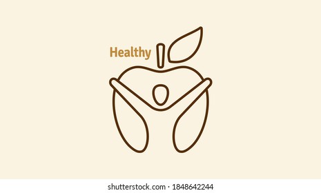 Healthy icon with apple and abstract figure, Apple health care vector logo template.