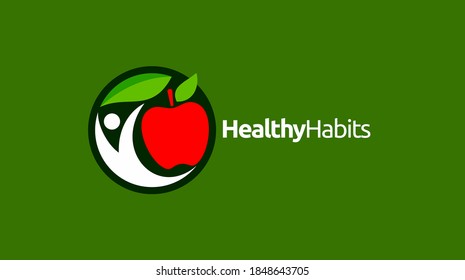 Healthy icon with apple and abstract figure, Apple health care vector logo template.