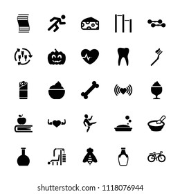 Healthy icon. collection of 25 healthy filled icons such as harvest, cheese, porridge, heart, soap, milkshake, burrito. editable healthy icons for web and mobile.
