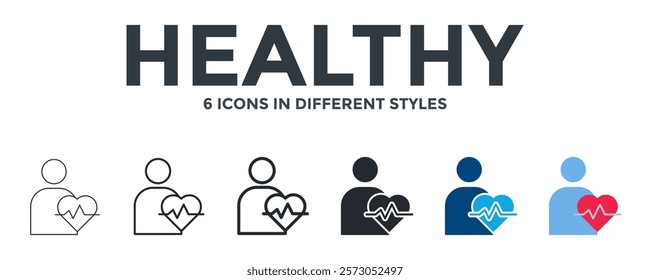 Healthy Icon In Different Style Vector Illustration. Designed In Thin Line, Regular Line, Bold Line, Glyph, Color Fill, And Flat Style Can Be Used For Web