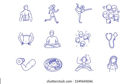 Healthy Icon, Lifestyle Or Habit Of Health And Wellness Icon, Linear Art, Cute Minimalism Design Illustration Vector