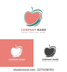 Healthy icon logo design with apple and abstract figures, vector illustration template.