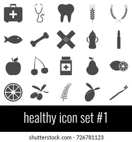 Healthy. Icon set 1. Gray icons on white background.