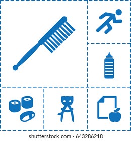 Healthy icon. set of 6 healthy filled icons such as hair removal, toothbrush, paper and apple, running, sushi