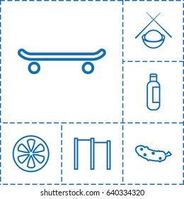 Healthy icon. set of 6 healthy outline icons such as bottle, cucumber, lemon, asian food, horizontal bar