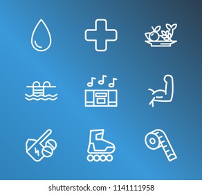 Healthy icon set and diet with doctor, pool and hydration. Health food related healthy icon vector for web UI logo design.