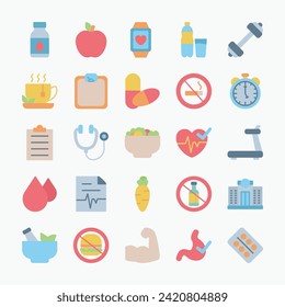 Healthy icon set. Fit, wellness, exercise,  nutrition symbol collection. vector illustration.