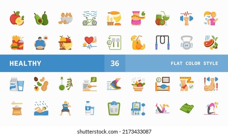 Healthy icon set flat color of vector icons. Can used for digital product, presentation, UI and many more.