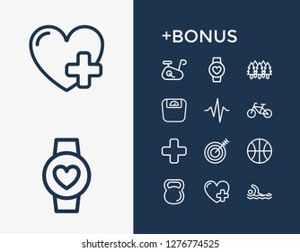 Healthy icon set and swimming with basketball, biking and doctor. Smartwatch related healthy icon vector for web UI logo design.