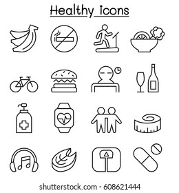 Healthy icon set in thin line style