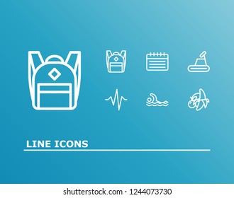 Healthy icon set and treadmill with calendar, swimming and backpack. Cardiogram related healthy icon vector for web UI logo design.