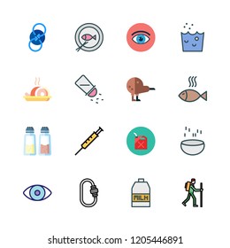 healthy icon set. vector set about eye, spin, fish and syringe icons set.
