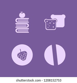 healthy icon. healthy vector icons set bread slices, books and apple, pill and strawberry