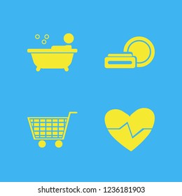 healthy icon. healthy vector icons set cosmetic cream, person in bath, heartbeat and shopping cart