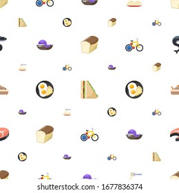healthy icons pattern seamless. Included editable flat bread, sandwich, Pasta, seafood, breakfast, bike sharing, baked fish, fish steak icons. healthy icons for web and mobile.