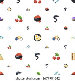 healthy icons pattern seamless. Included editable flat caviar, breakfast, sardine, cherry, bike sharing, eel, tuna, sandwich, seafood icons. healthy icons for web and mobile.