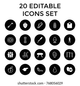 Healthy icons. set of 20 editable filled and outline healthy icons such as pipette, floor scale, medical group, easter egg, whistle, strawberry, wheat, pear, spa mask, soap