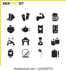 Healthy icons set with beer, phone with heart and foot elements. Set of healthy icons and smartphone concept. Editable vector elements for logo app UI design.
