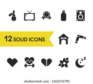 Healthy icons set with flower, broken heart and tincture elements. Set of healthy icons and healthcare concept. Editable vector elements for logo app UI design.