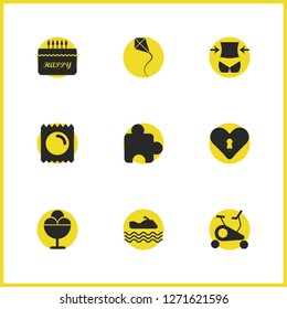 Healthy icons set with heart with lock, contraceptive and ice cream elements. Set of healthy icons and condom concept. Editable vector elements for logo app UI design.