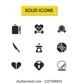 Healthy icons set with knife, knife with board and broken heart elements. Set of healthy icons and vanity concept. Editable vector elements for logo app UI design.