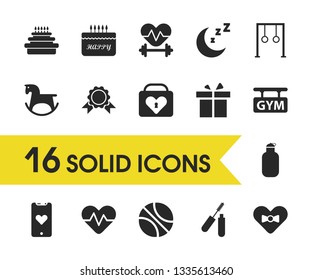 Healthy icons set with ring simulator, ball and moon elements. Set of healthy icons and premium concept. Editable vector elements for logo app UI design.