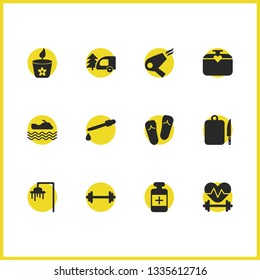 Healthy icons set with shower, hair dryer and pipette elements. Set of healthy icons and blow-dryer concept. Editable vector elements for logo app UI design.