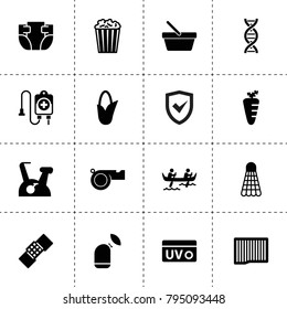 Healthy icons. vector collection filled healthy icons. includes symbols such as corn, carrot, air filter, insurance, popcorn, diaper. use for web, mobile and ui design.