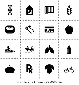 Healthy icons. vector collection filled healthy icons. includes symbols such as wheat, mushroom, pumpkin, air filter, toothbrush. use for web, mobile and ui design.
